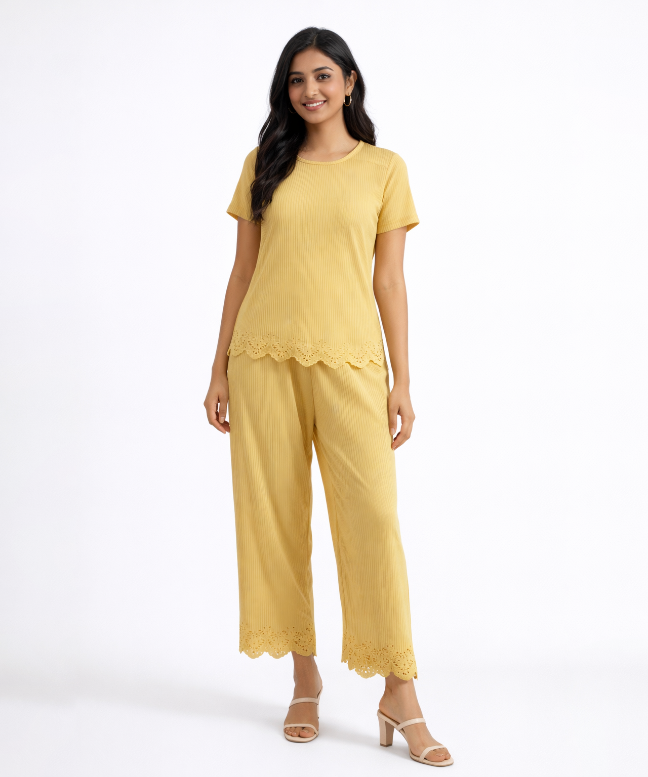 Women Top & Pyjama Pant Night Suit Co-ord Set | Beige Color