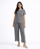 Women Top & Pyjama Pant Night Suit Co-ord Set | Light Gray Color