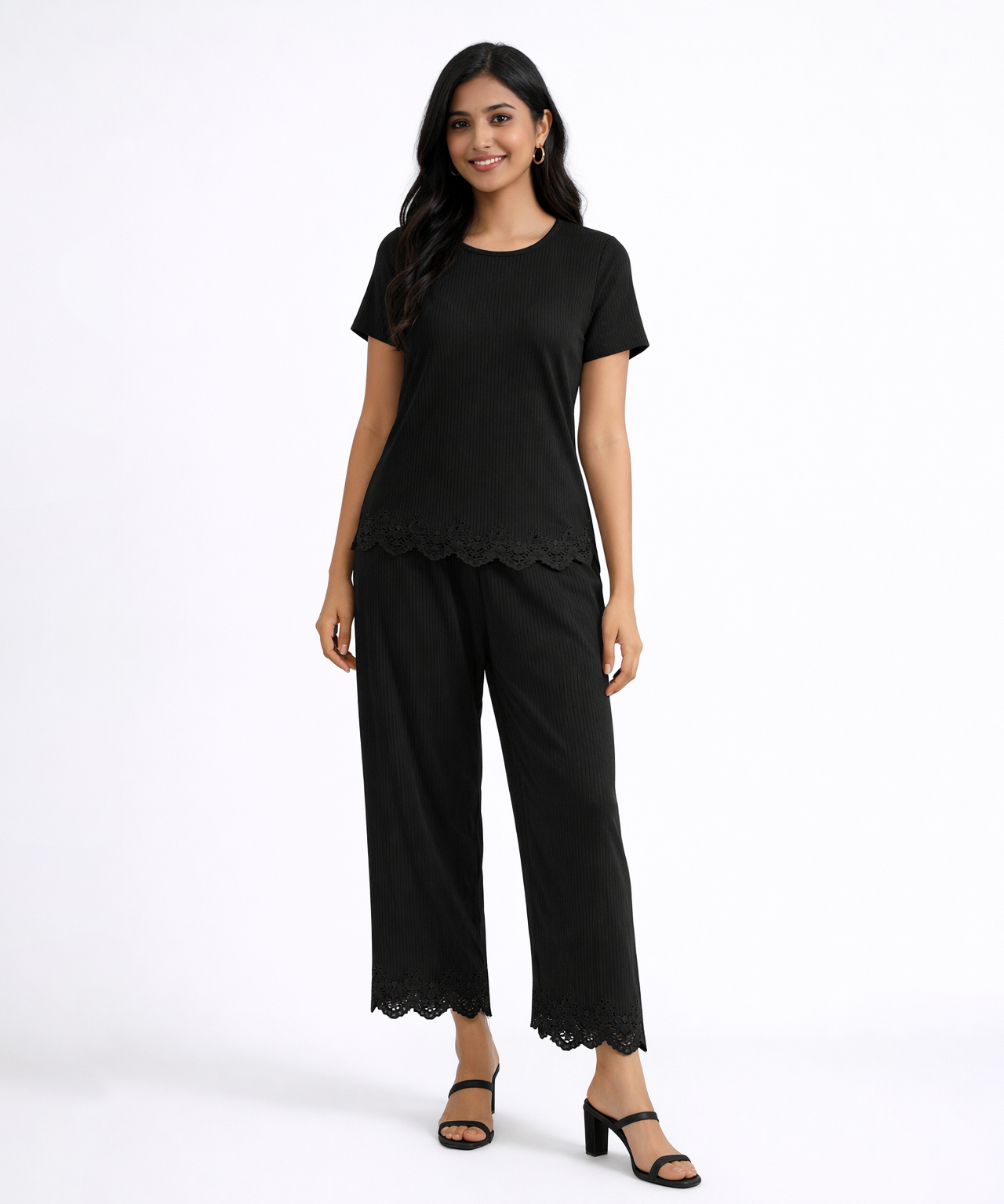 Women Top & Pyjama Pant Night Suit Co-ord Set | Black Color