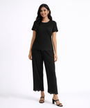 Women Top & Pyjama Pant Night Suit Co-ord Set | Black Color