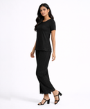 Women Top & Pyjama Pant Night Suit Co-ord Set | Black Color