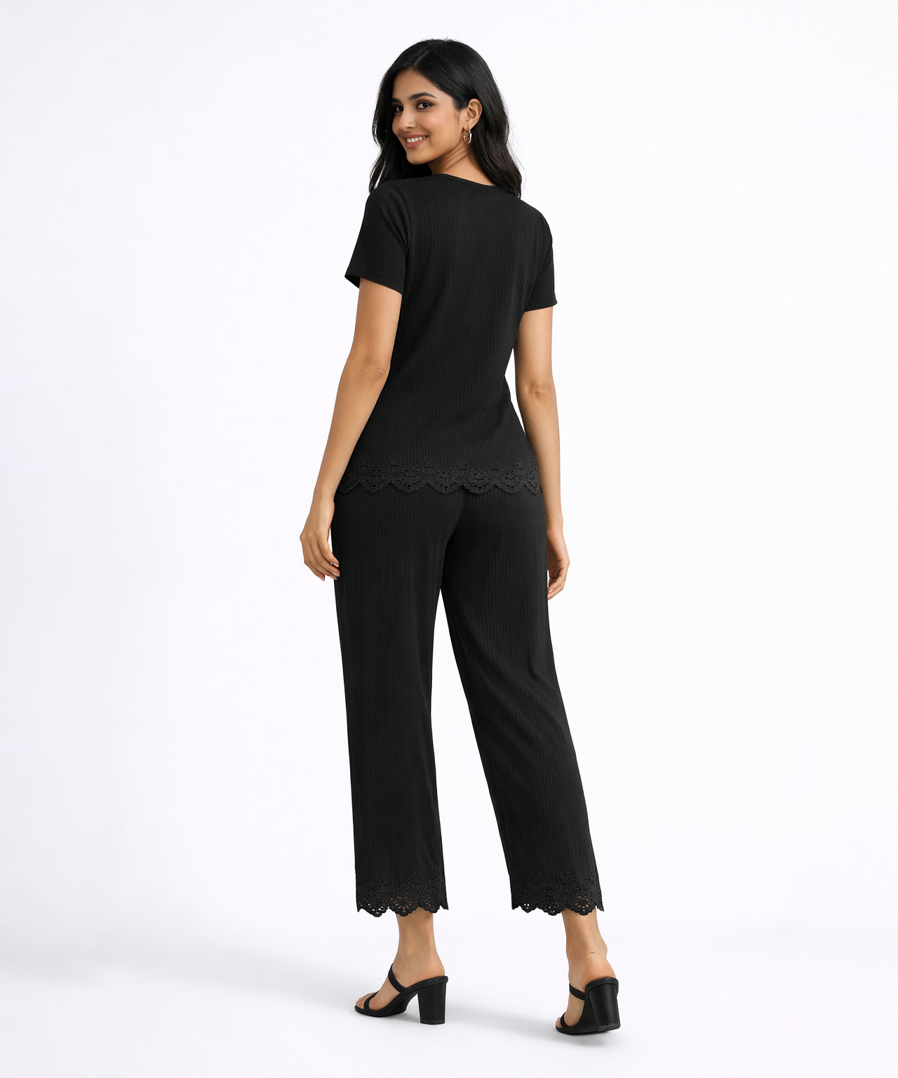 Women Top & Pyjama Pant Night Suit Co-ord Set | Black Color