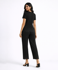 Women Top & Pyjama Pant Night Suit Co-ord Set | Black Color