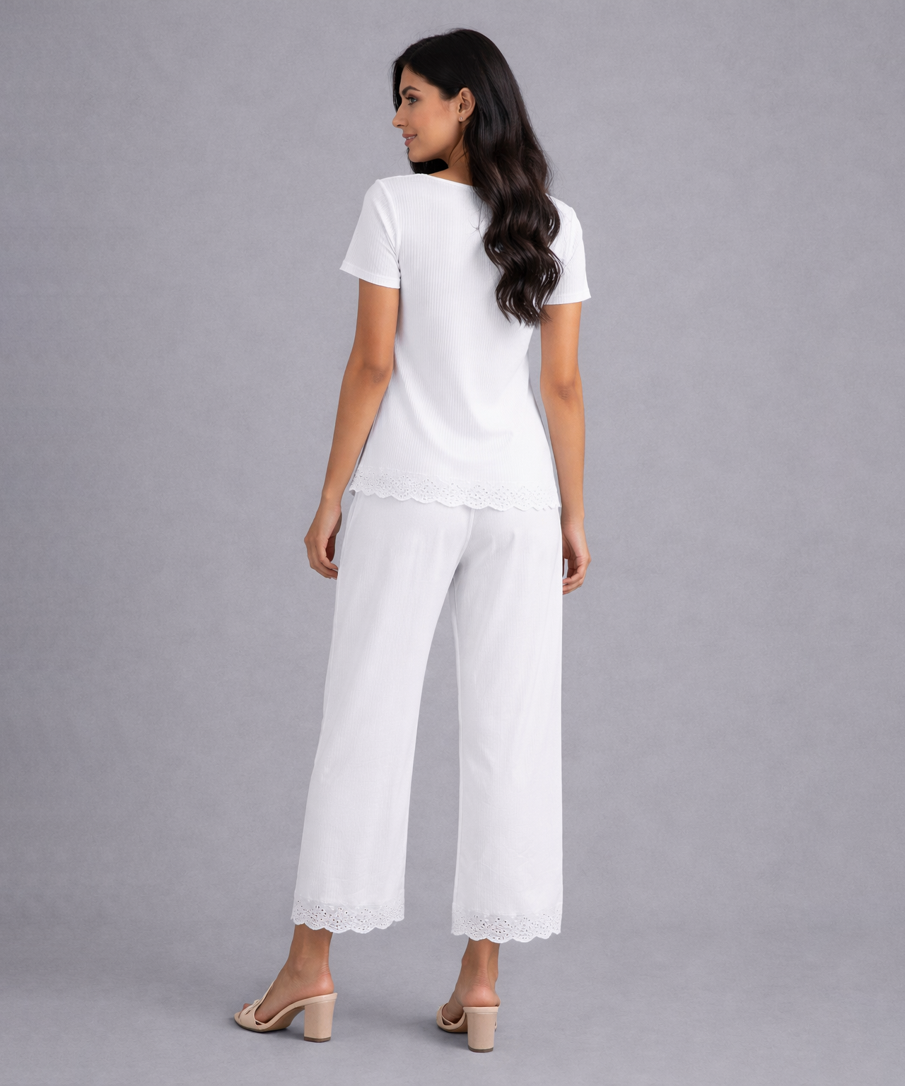 Women Top & Pyjama Pant Night Suit Co-ord Set | White Color