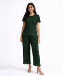 Women Top & Pyjama Pant Night Suit Co-ord Set | Green Color