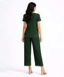 Women Top & Pyjama Pant Night Suit Co-ord Set | Green Color