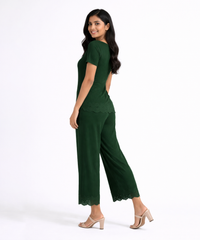 Women Top & Pyjama Pant Night Suit Co-ord Set | Green Color