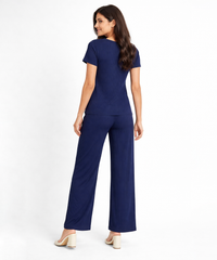 Women Top & Pyjama Pant Night Suit Co-ord Set | Navy Color