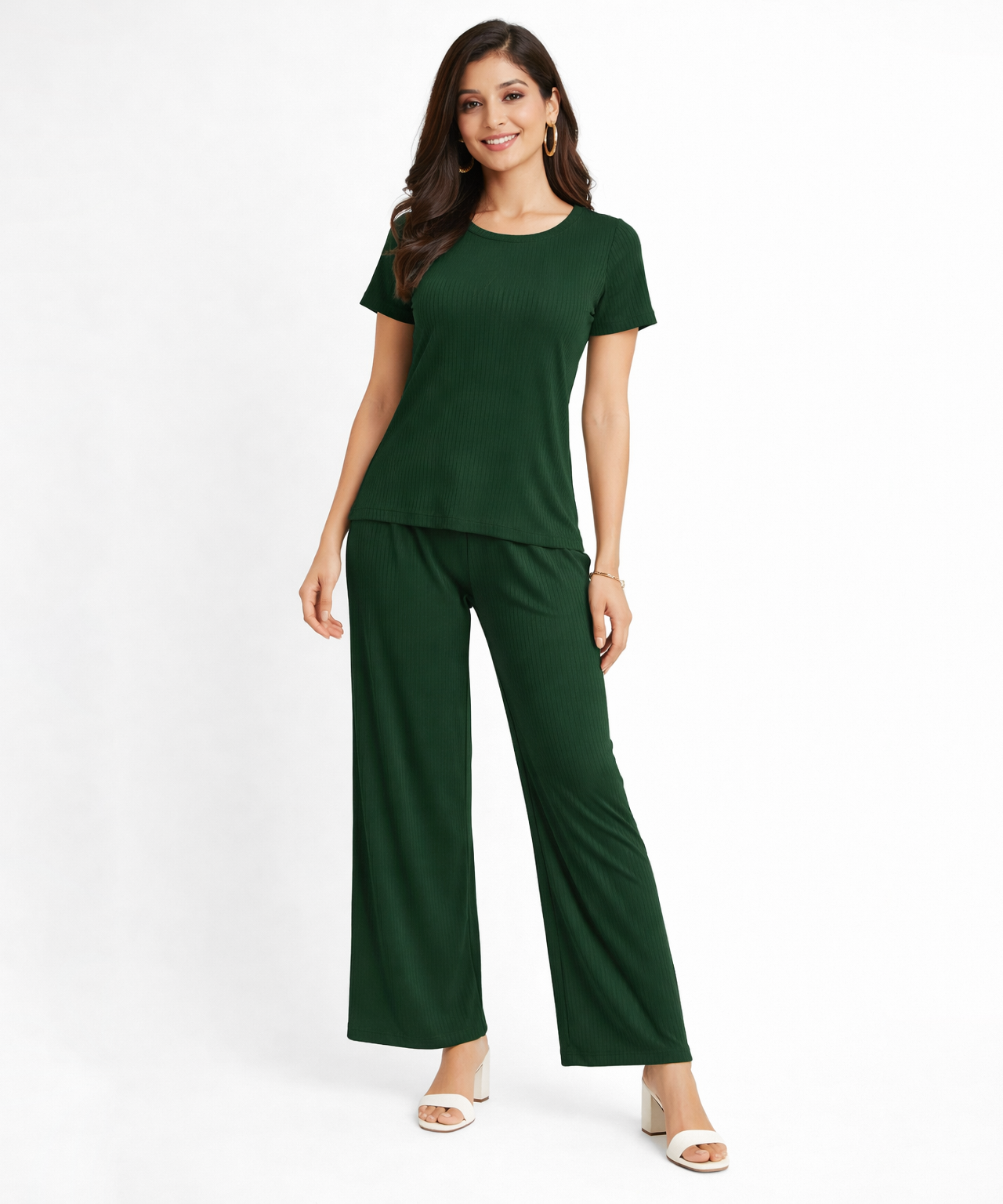 Women Top & Pyjama Pant Night Suit Co-ord Set | Green Color