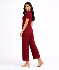 Women Top & Pyjama Pant Night Suit Co-ord Set | Burgundy Color