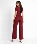 Women Top & Pyjama Pant Night Suit Co-ord Set | Maroon Color