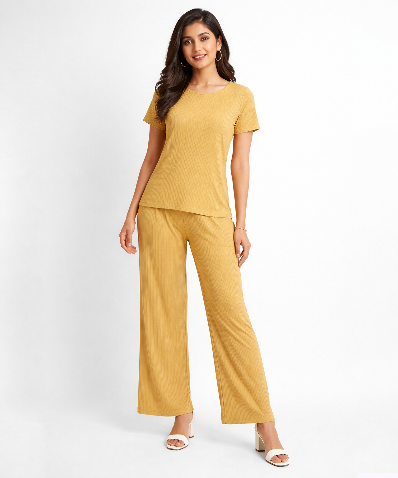 Women Top & Pyjama Pant Night Suit Co-ord Set | Beige Color