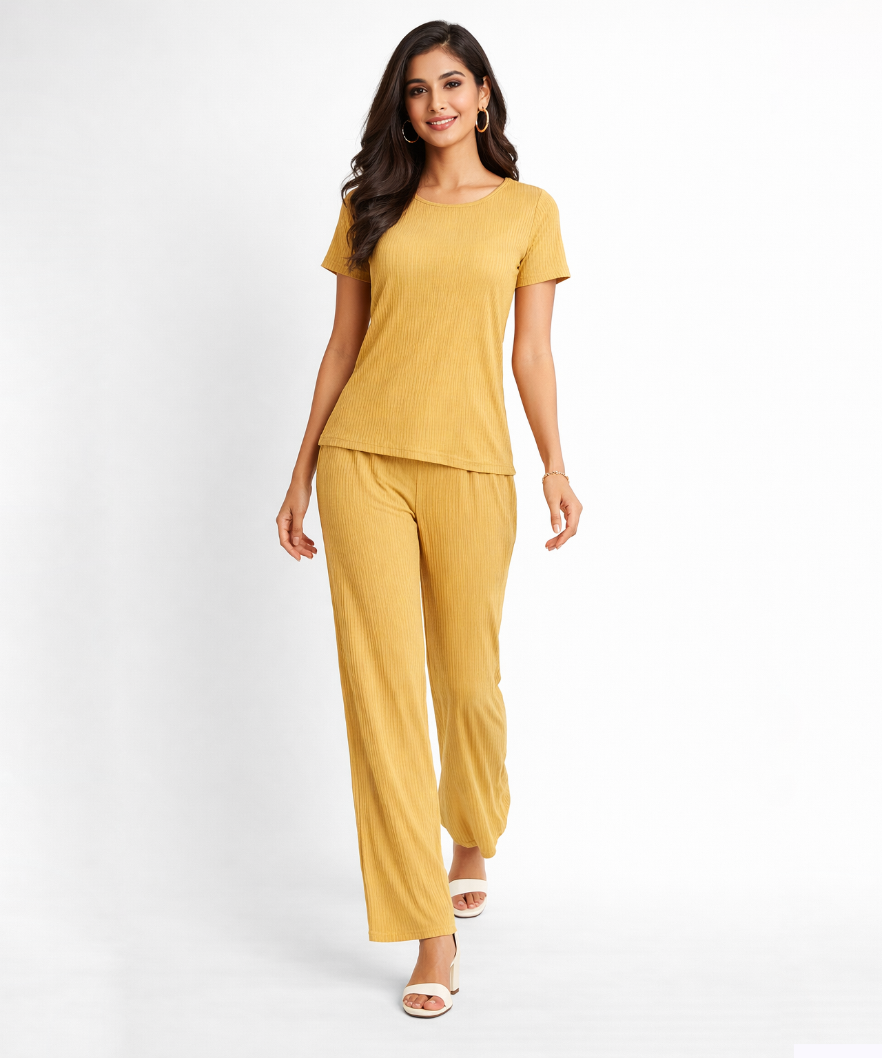 Women Top & Pyjama Pant Night Suit Co-ord Set | Beige Color