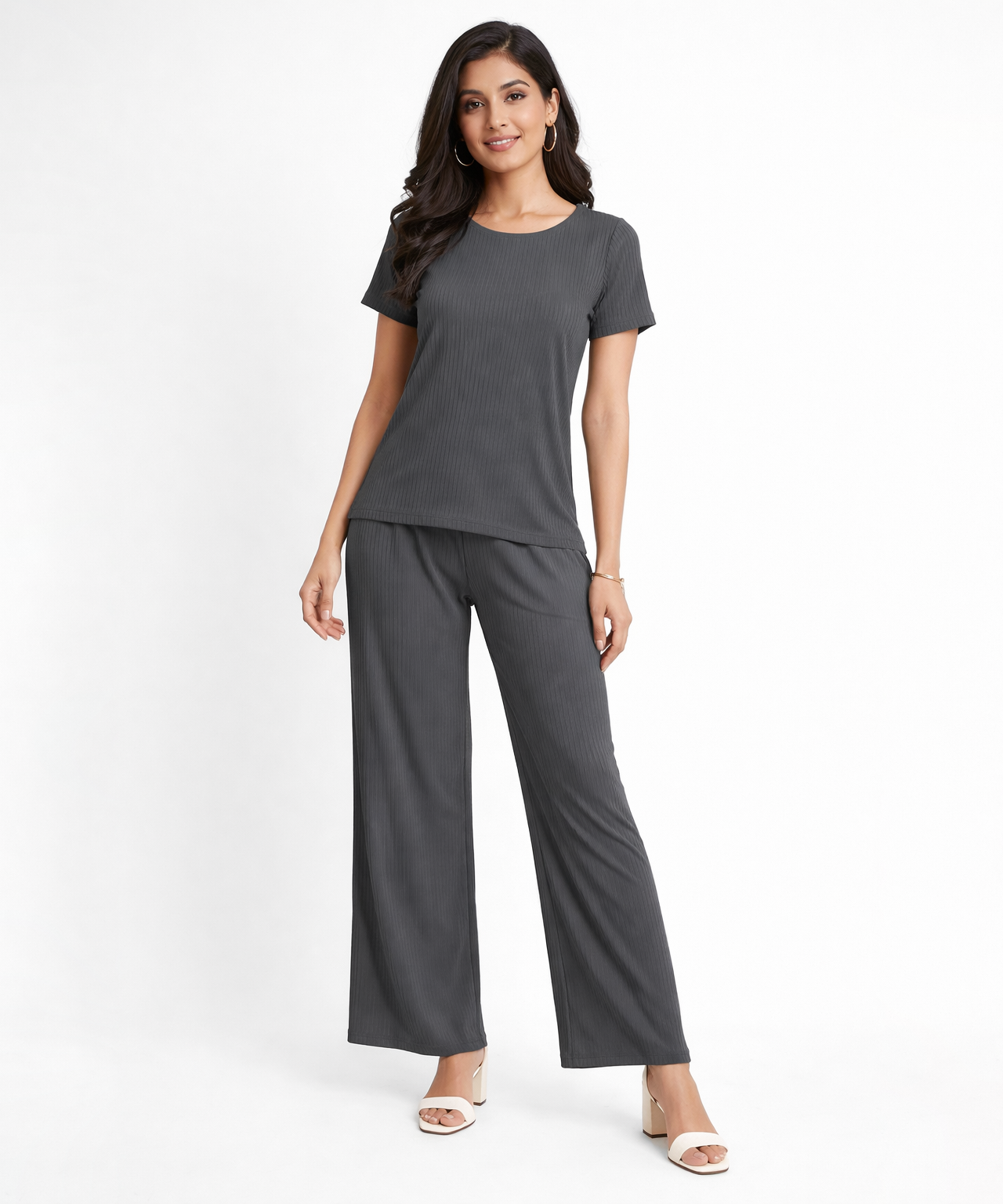 Women Top & Pyjama Pant Night Suit Co-ord Set | Gray Color