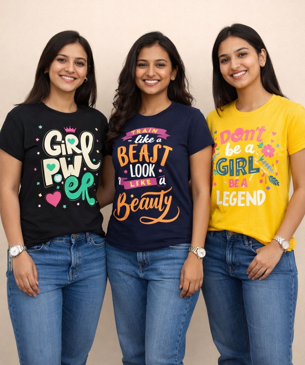 Woman Half Sleeve T-Shirt / Round Neck Printed T-Shirt Combo (Pack of 3)