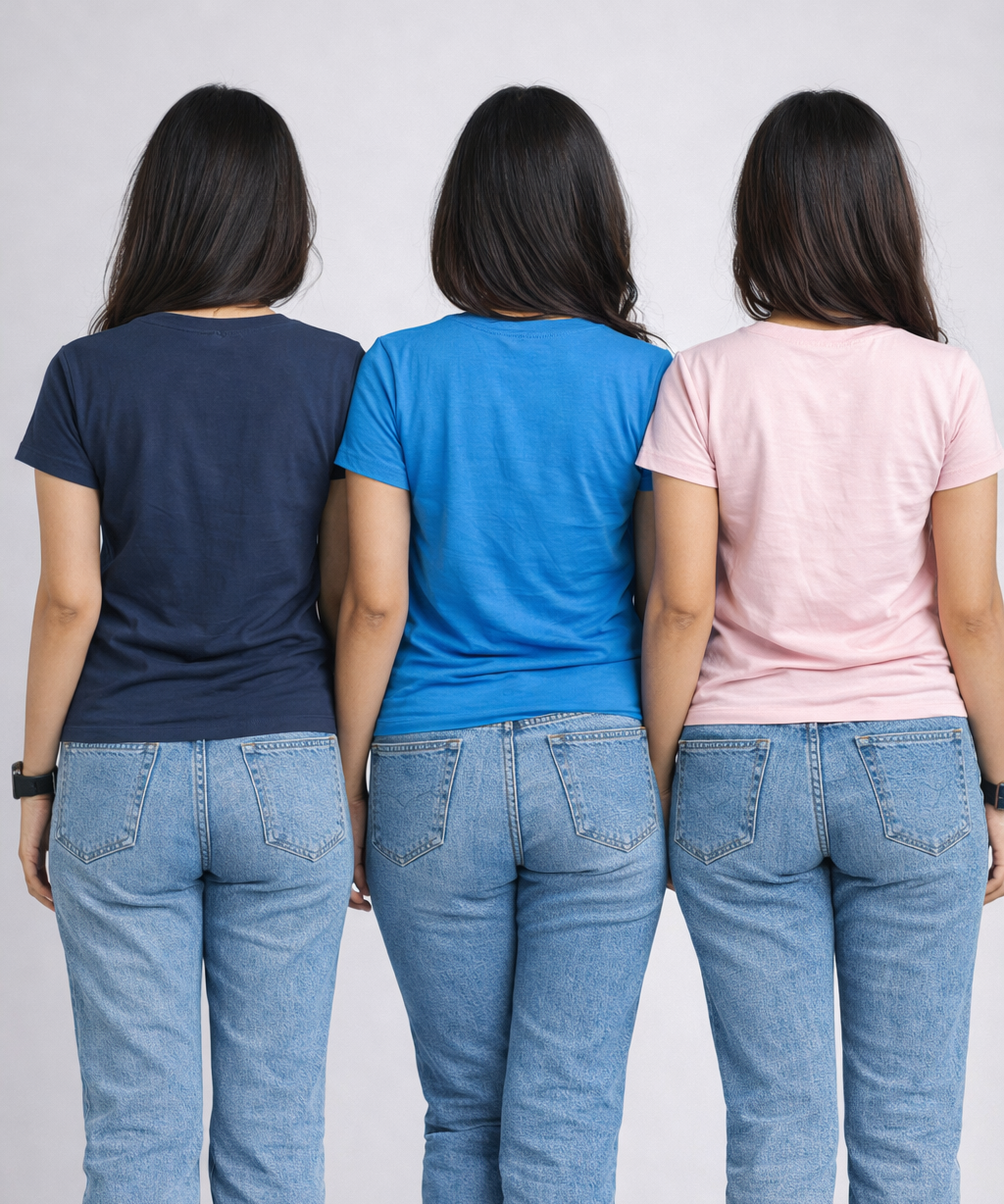 Woman Half Sleeve T-Shirt / Round Neck Printed T-Shirt Combo (Pack of 3)