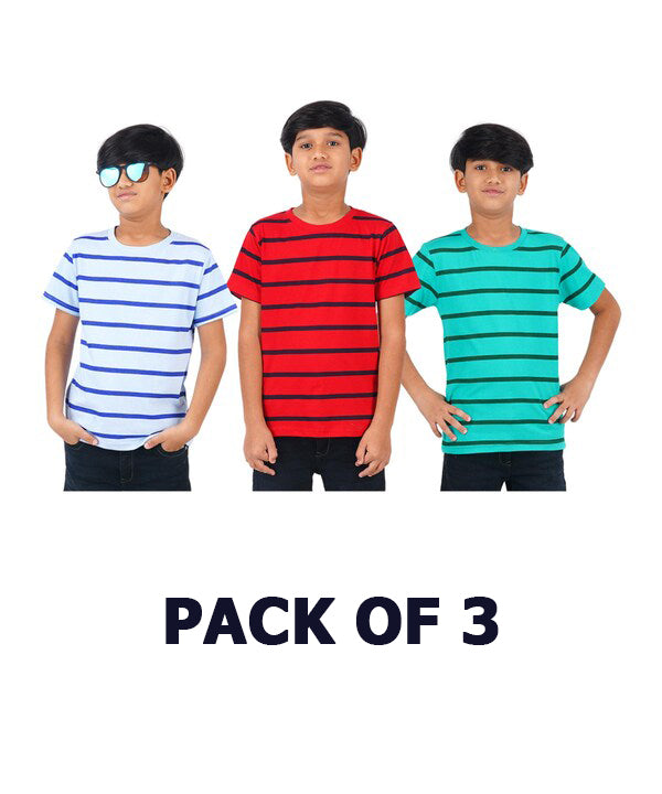 Boys 100% Cotton Striped Half sleeve T-Shirt ( Pack Of 3 )