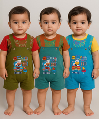 Boy & Girl Baby Printed Romper Suit Dress | Dungaree Set | 100% Pure Cotton (Pack of 3 Sets Combo) | Age 12 to 18 Months - 87