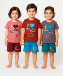 Kids Cotton Printed Co-ord Set Combo / Age 1-5 Years (Tshirt & Shorts Set Pack of 3)
