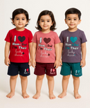 Kids Cotton Printed Co-ord Set Combo / Age 1-5 Years (Tshirt & Shorts Set Pack of 3)
