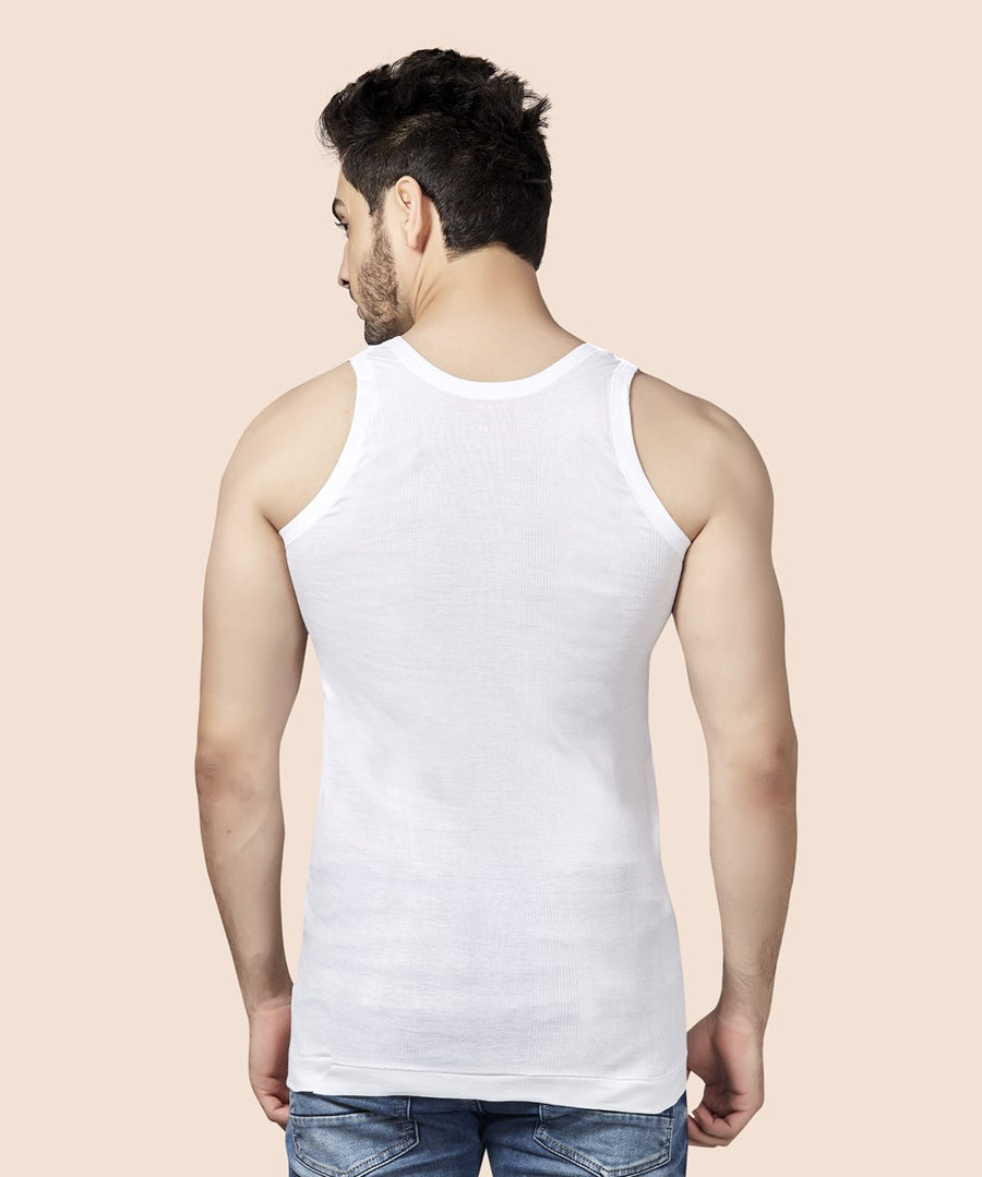 Poomex White Premium Flex Rib Vest Round Neck Sleeveless (Pack of 3)