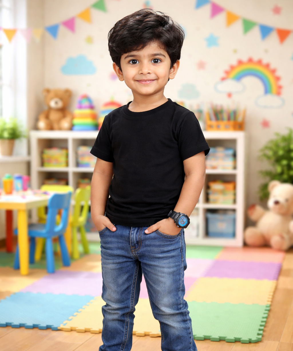 Kids Cotton Plain T-shirt  | Age 0 to 6 Years | Solid Color