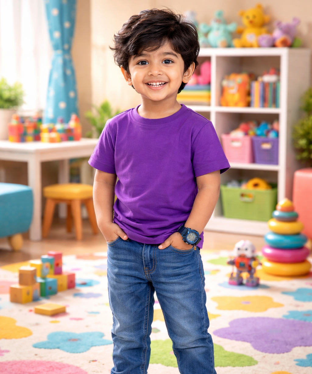 Kids Cotton Plain T-shirt  | Age 0 to 6 Years | Solid Color