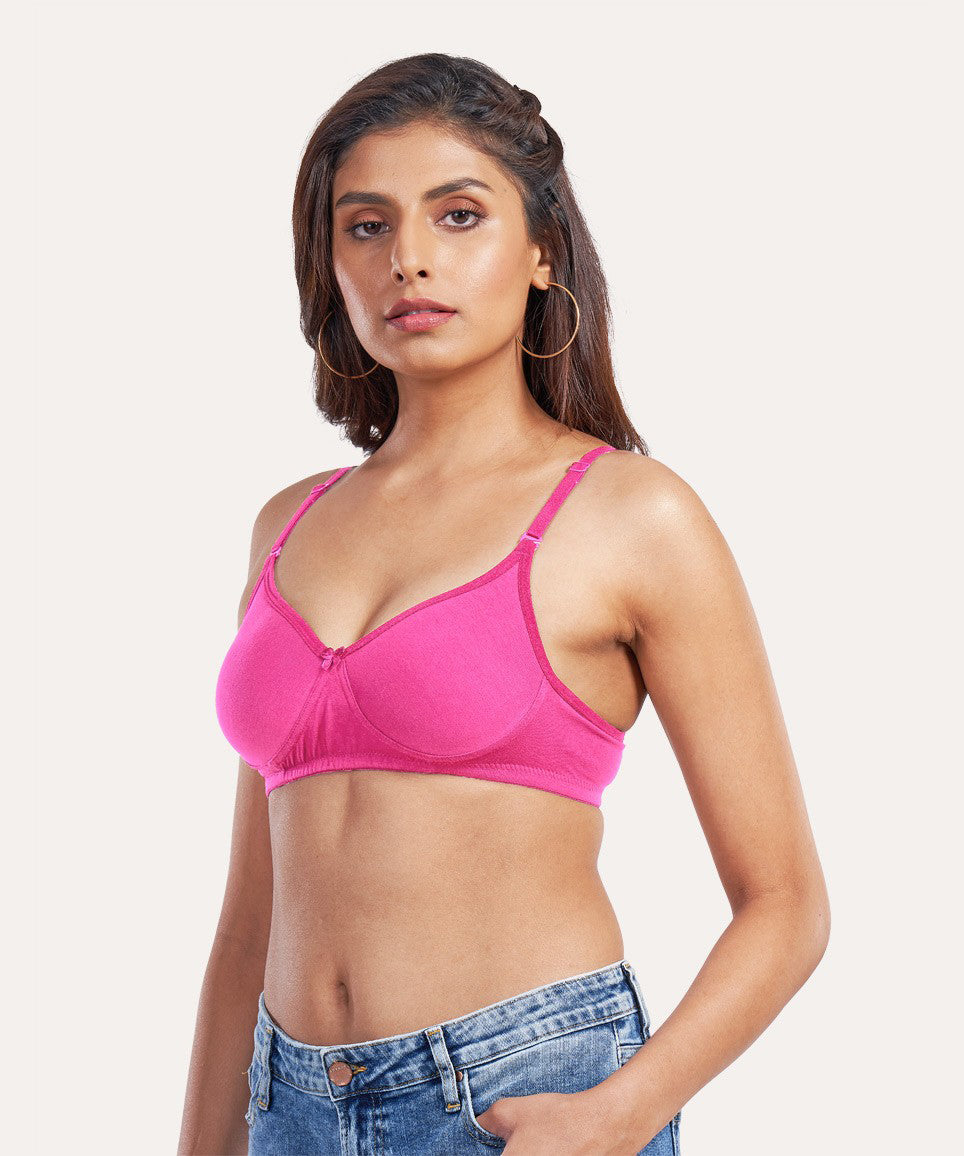 Poomex Feather Touch Padded Bra - Flamingo Pink (Pack of 1)