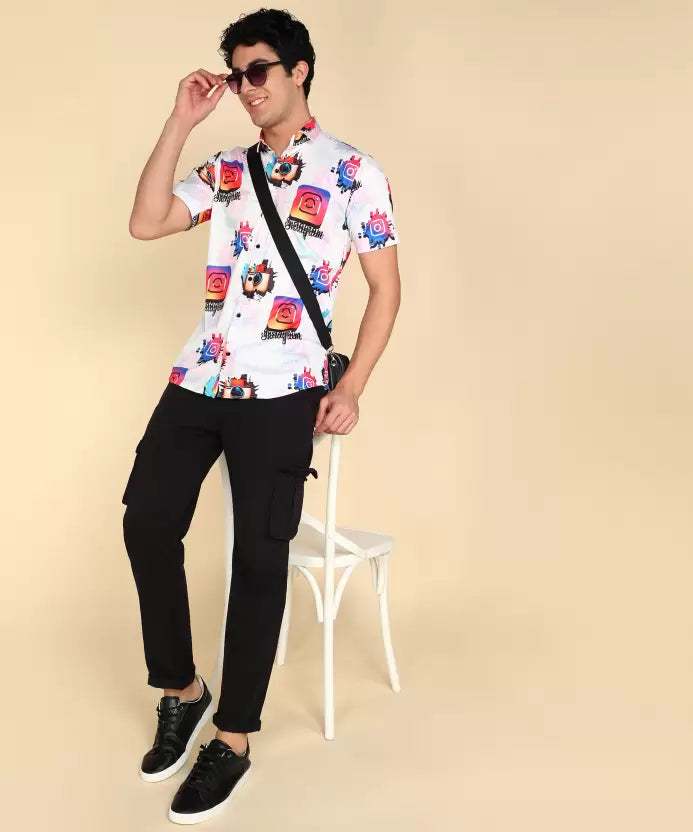 New Life Mens Lycra Shirt Half Sleeve, Instagram Design Printed Shirt