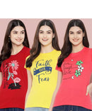 Womens's Half Sleeve Printed Round Neck Multicolor T-Shirt Combo (Pack of 3)