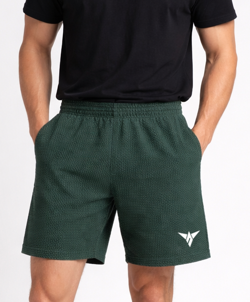 Men's Popcorn Fabric Shorts for Regular Wear | Dark Green Color | Sizes M, L, XL, 2XL